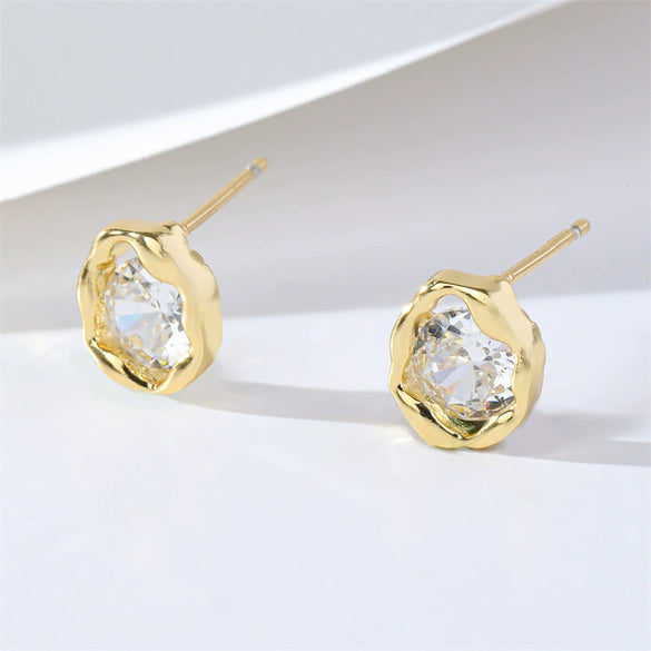 Women's Copper Geometric Round Pleated Twisted Earrings With Polish Processing