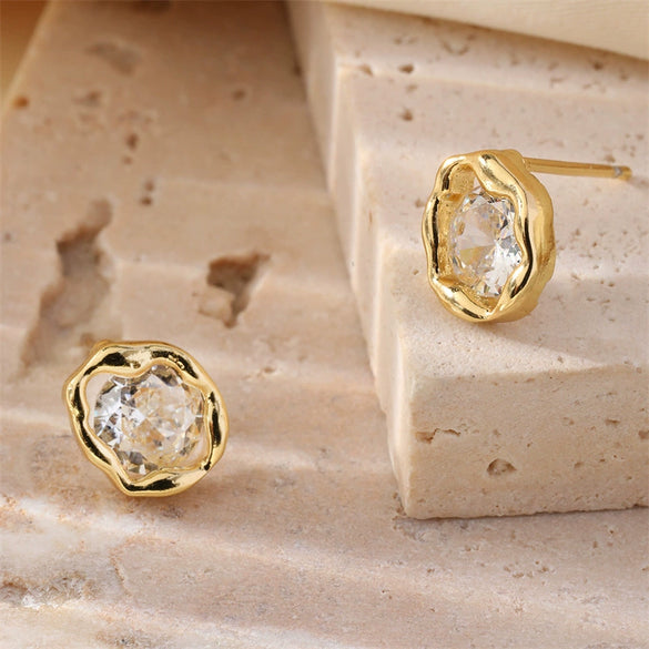 Women's Copper Geometric Round Pleated Twisted Earrings With Polish Processing