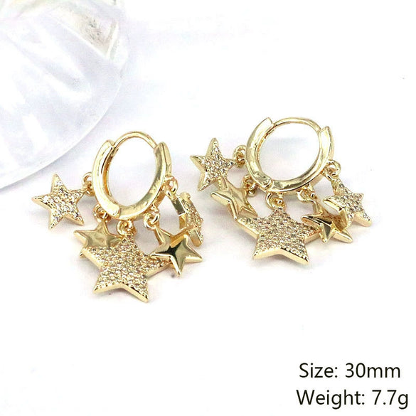 Women's Copper Geometric Star Earrings With Electroplating