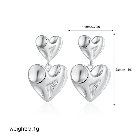 Women's Copper Geometric Style Electroplated Irregular Pleated Texture Double Love Earrings