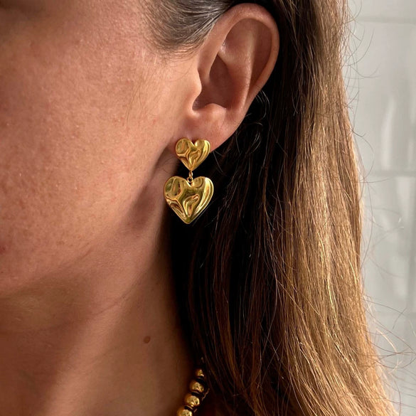 Women's Copper Geometric Style Electroplated Irregular Pleated Texture Double Love Earrings