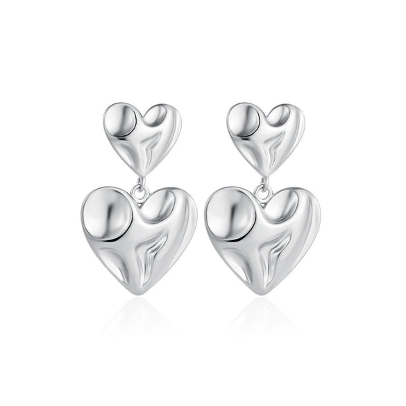 Women's Copper Geometric Style Electroplated Irregular Pleated Texture Double Love Earrings