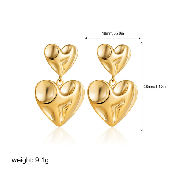Women's Copper Geometric Style Electroplated Irregular Pleated Texture Double Love Earrings