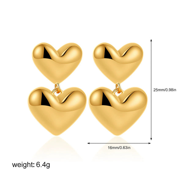 Women's Copper Geometric Style Electroplated Irregular Pleated Texture Double Love Earrings