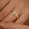 Women's Copper Geometric Style Flower Ring With Imitation Moissanite And Zirconia