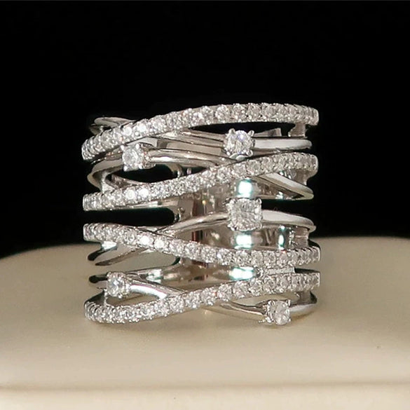 Women's Copper Geometric Style Ring With Zircon Micro Inlaid
