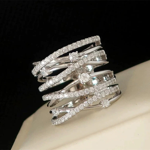 Women's Copper Geometric Style Ring With Zircon Micro Inlaid