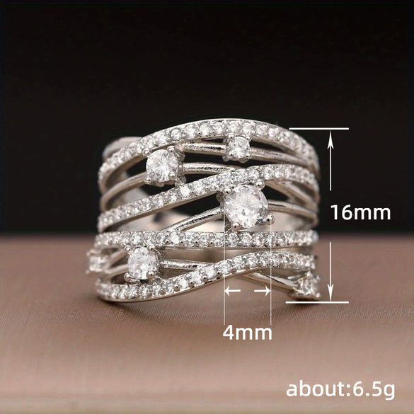 Women's Copper Geometric Style Ring With Zircon Micro Inlaid