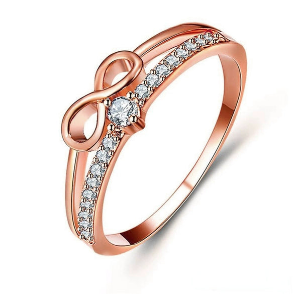 Women's Copper Geometric Style Zircon Inlaid Rose Gold Plated Bracelet And Ring