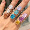 Women's Copper Geometric Sugar Cube Ring With Zirconia