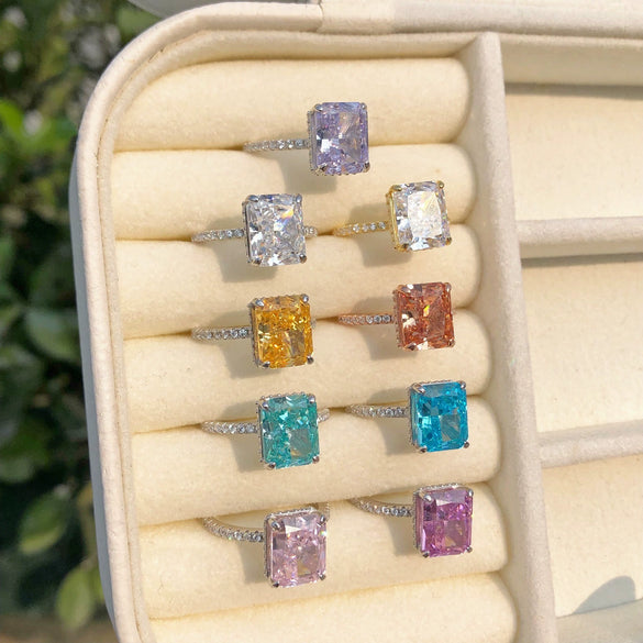 Women's Copper Geometric Sugar Cube Ring With Zirconia