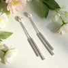 Women's Copper Geometric Tassel Pearl Earrings With Sparkling Rhinestone Accents And Electroplated Minimalist Jewelry Design