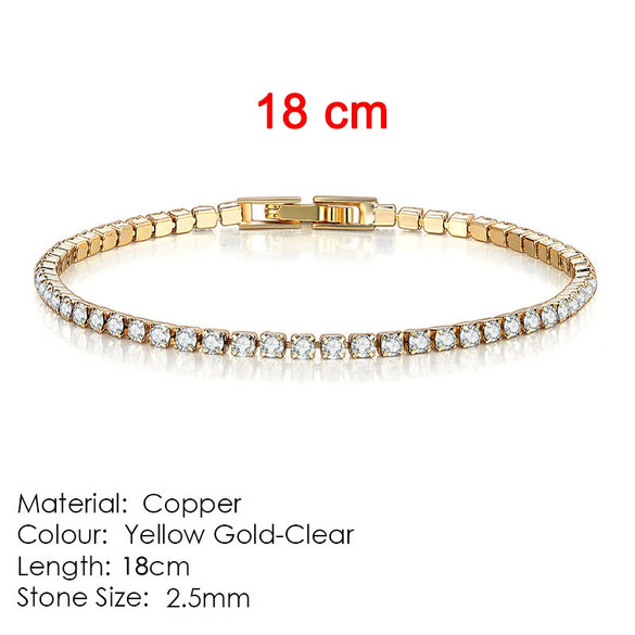 Women's Copper Geometric Tennis Bracelet With Full Crystal And Round Zircon Inlay Electroplated Fashion Stacked Chain Bracelet