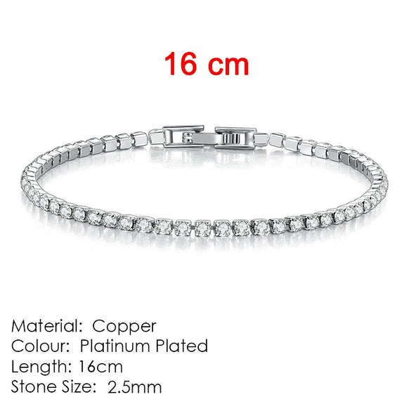 Women's Copper Geometric Tennis Bracelet With Full Crystal And Round Zircon Inlay Electroplated Fashion Stacked Chain Bracelet