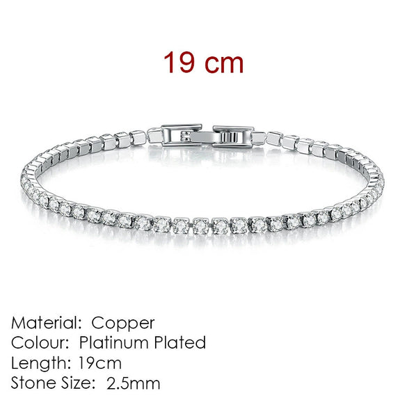 Women's Copper Geometric Tennis Bracelet With Full Crystal And Round Zircon Inlay Electroplated Fashion Stacked Chain Bracelet