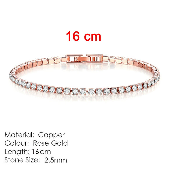 Women's Copper Geometric Tennis Bracelet With Full Crystal And Round Zircon Inlay Electroplated Fashion Stacked Chain Bracelet