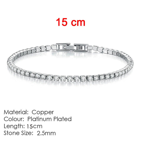 Women's Copper Geometric Tennis Bracelet With Full Crystal And Round Zircon Inlay Electroplated Fashion Stacked Chain Bracelet