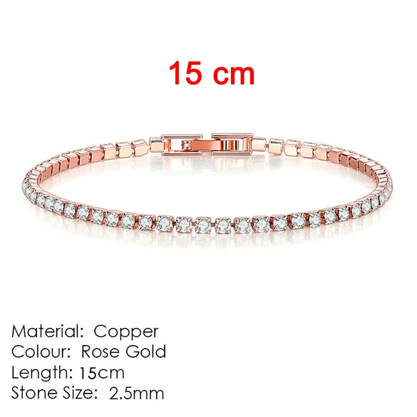 Women's Copper Geometric Tennis Bracelet With Full Crystal And Round Zircon Inlay Electroplated Fashion Stacked Chain Bracelet