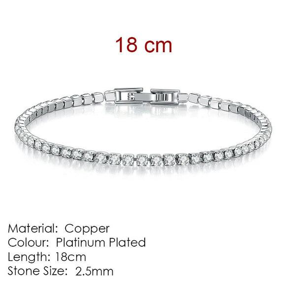 Women's Copper Geometric Tennis Bracelet With Full Crystal And Round Zircon Inlay Electroplated Fashion Stacked Chain Bracelet