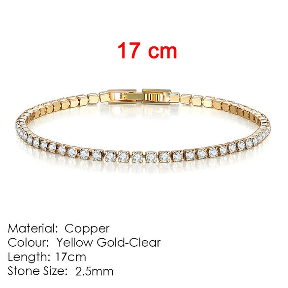 Women's Copper Geometric Tennis Bracelet With Full Crystal And Round Zircon Inlay Electroplated Fashion Stacked Chain Bracelet