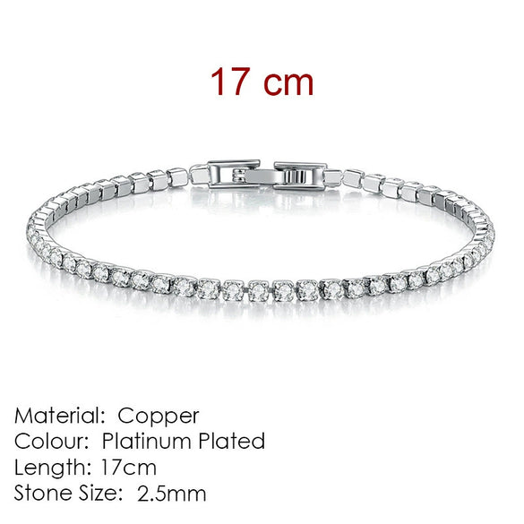 Women's Copper Geometric Tennis Bracelet With Full Crystal And Round Zircon Inlay Electroplated Fashion Stacked Chain Bracelet