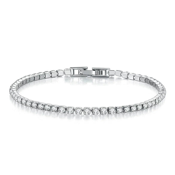 Women's Copper Geometric Tennis Bracelet With Full Crystal And Round Zircon Inlay Electroplated Fashion Stacked Chain Bracelet