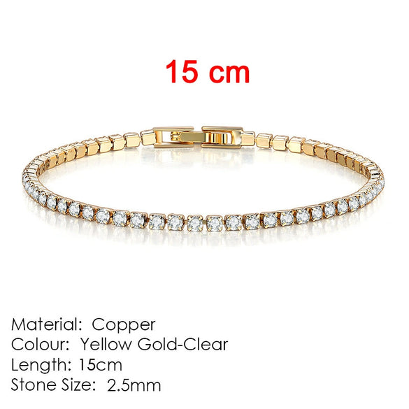 Women's Copper Geometric Tennis Bracelet With Full Crystal And Round Zircon Inlay Electroplated Fashion Stacked Chain Bracelet