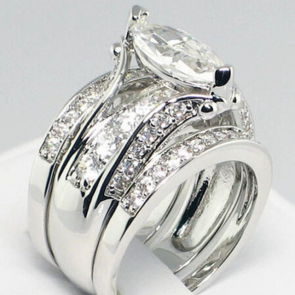 Women's Copper Geometric Three Ring Set Inlaid Zircon Ring