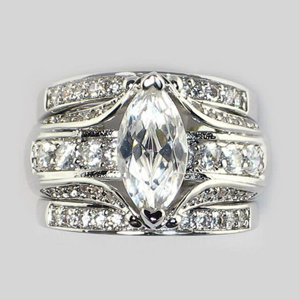 Women's Copper Geometric Three Ring Set Inlaid Zircon Ring