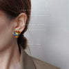 Women's Copper Geometric Triangle Hollow Earrings With Enamel Art And Goldplated Gemstone Accents
