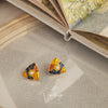 Women's Copper Geometric Triangle Hollow Earrings With Enamel Art And Goldplated Gemstone Accents