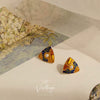 Women's Copper Geometric Triangle Hollow Earrings With Enamel Art And Goldplated Gemstone Accents
