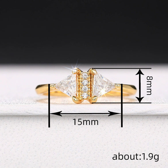 Women's Copper Geometric Triangular Microinlaid Zircon Jewelry Ring