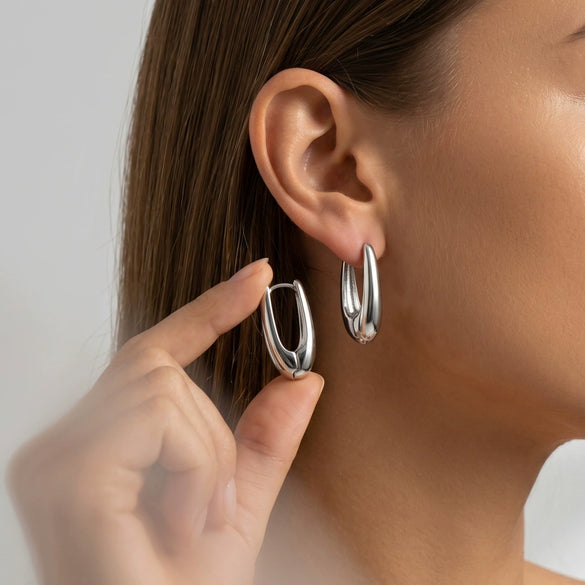 Women's Copper Geometric Water Drop Clipon Earrings Large Glossy Minimalist Design With Electroplated Finish