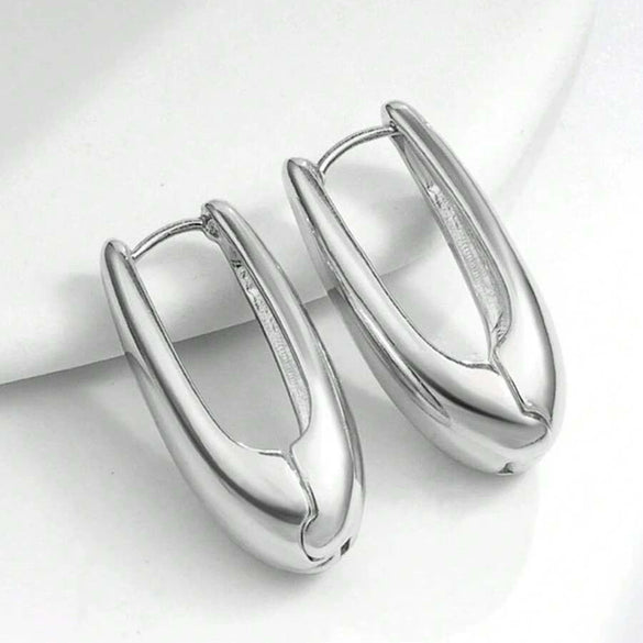 Women's Copper Geometric Water Drop Clipon Earrings Large Glossy Minimalist Design With Electroplated Finish