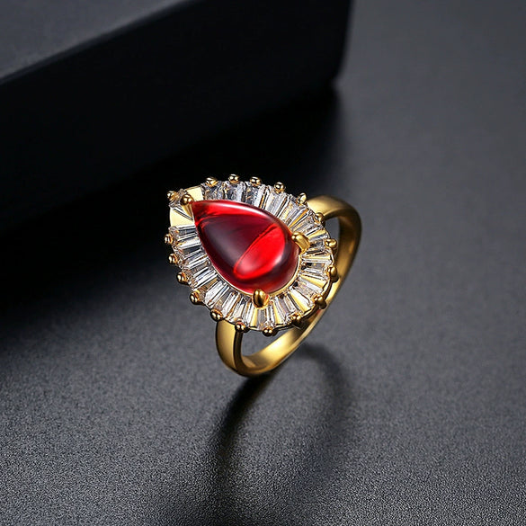 Women's Copper Geometric Water Drop Zircon Statement Ring With Fashionable Contemporary Design