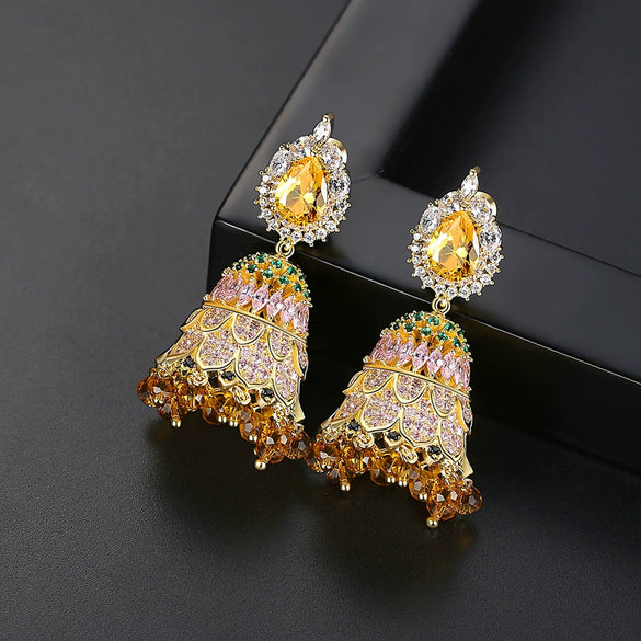 Women's Copper Geometric Wind Chime Earrings With Electroplated Finish And Zircon Crystal Inlay Retro Fashion Ear Jewelry Gift