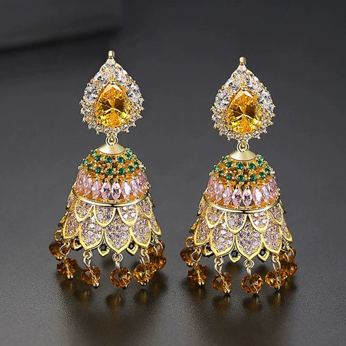 Women's Copper Geometric Wind Chime Earrings With Electroplated Finish And Zircon Crystal Inlay Retro Fashion Ear Jewelry Gift