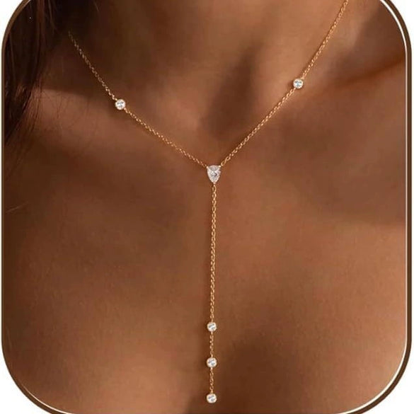 Women's Copper Geometric Y Chain Necklace With Electroplated Finish And Stylish Minimalist Design
