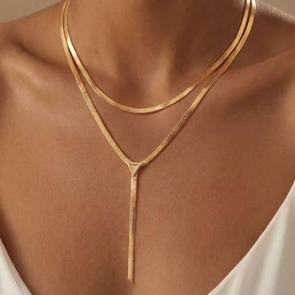 Women's Copper Geometric Y Chain Necklace With Electroplated Finish And Stylish Minimalist Design