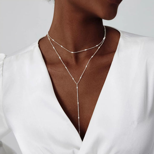 Women's Copper Geometric Y Shaped Necklace With Electroplated Finish Elegant Minimalist Fashion Jewelry