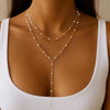 Women's Copper Geometric Y Shaped Necklace With Electroplated Finish Elegant Minimalist Fashion Jewelry