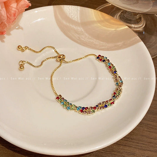 Women's Copper Geometric Zircon Bracelet With Electroplating Light Luxury Niche Design