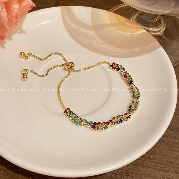Women's Copper Geometric Zircon Bracelet With Electroplating Light Luxury Niche Design