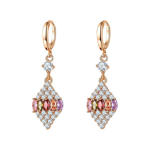 Women's Copper Geometric Zircon Earrings Natural Style Electroplated Dangle Earrings With Color Accents