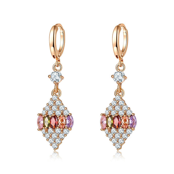 Women's Copper Geometric Zircon Earrings Natural Style Electroplated Dangle Earrings With Color Accents