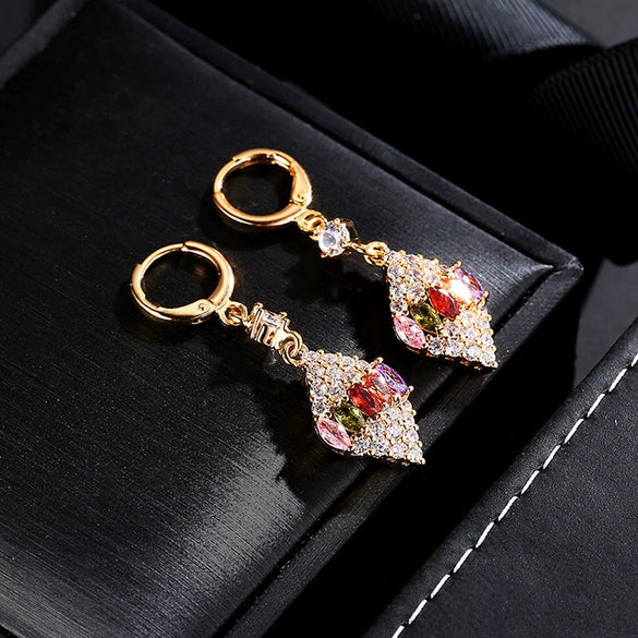 Women's Copper Geometric Zircon Earrings Natural Style Electroplated Dangle Earrings With Color Accents