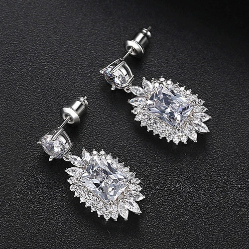 Women's Copper Geometric Zircon Inlaid Earrings With Electroplated Finish Fashion Jewelry For Bridal And Formal Wear Wholesale