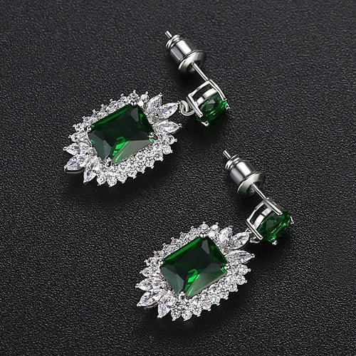 Women's Copper Geometric Zircon Inlaid Earrings With Electroplated Finish Fashion Jewelry For Bridal And Formal Wear Wholesale