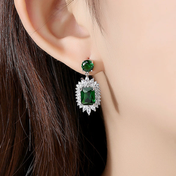 Women's Copper Geometric Zircon Inlaid Earrings With Electroplated Finish Fashion Jewelry For Bridal And Formal Wear Wholesale
